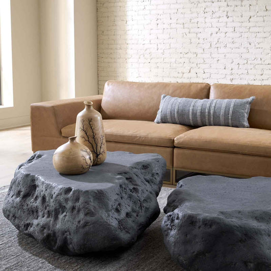 CAST STONE BOULDER INDOOR-OUTDOOR COFFEE TABLE: CHARCOAL