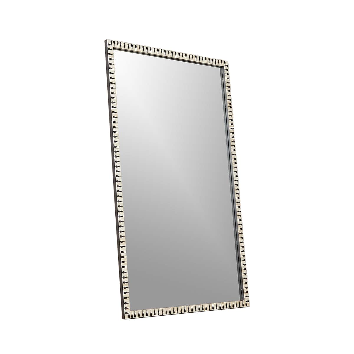 Bone Inlay Floor Mirror, Rectangle Curved Stainless Steel Mirror Caraway.