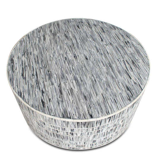 Bone Inlay Round Coffee Table for Home Centre Table Geometric Cube Pattern by Hansa Handicraft - Hansa Handicraft