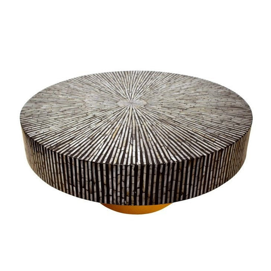 Bone Inlay Round Coffee Table for Home Centre Table Strip Pattern by Hansa Handicraft - Hansa Handicraft