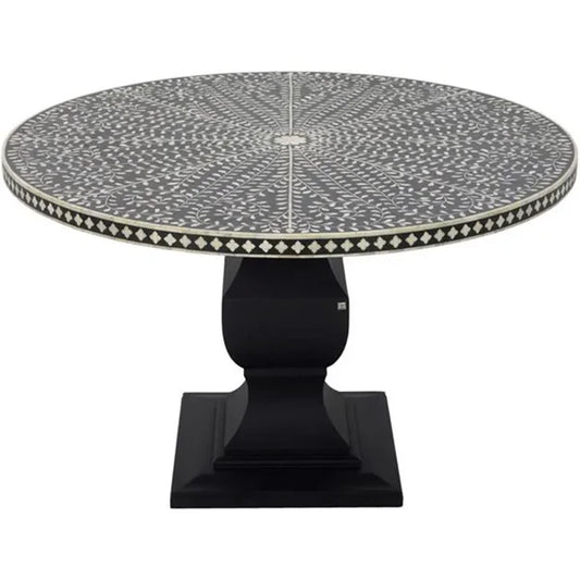 Bone Inlay Black Floral Round Dining Table- Hansa Handicraft - Hansa Handicraft