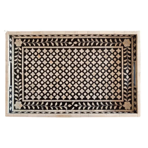Handmade Bone Inlay Customized Serving Tray Floral Design for Home Decor, Tray for Wedding, Tray for Restaurant, Tray for Coffee Table, Tray for Decor - Hansa Handicraft