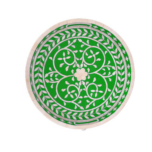 Handmade Bone Inlay Serving Tray Round Home Decorative Kitchen Wood Tray - Hansa Handicraft