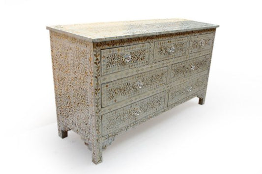 Mother of Pearl Chest of 7 Drawer, Mother of Pearl Inlay Floral Design Pattern - Hansa Handicraft