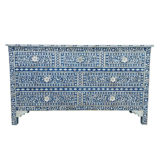 Mother of Pearl Chest of 7 Drawer, Mother of Pearl Inlay Floral Design Pattern - Hansa Handicraft