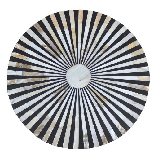 Mother of Pearl Round Drum Side Table Black Stripe Pattern, Mother of Pearl Wooden Stool Modern Pattern End table / Side table Furniture - Hansa Handicraft