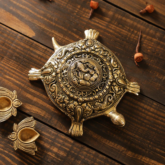 Lord Ganesh Mounted Brass Turtle - Hansa Handicraft
