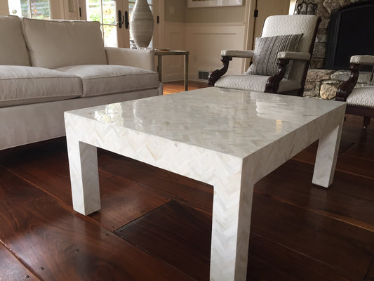 Bone Inlay Chevron Pattern Coffee Table for Living Room, Entryway, hallway - Hansa Handicraft