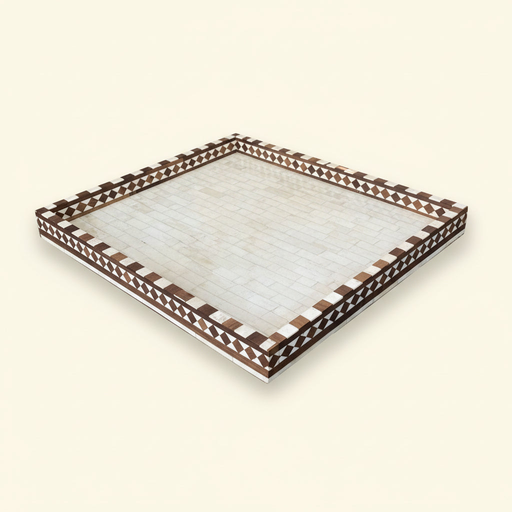 Rectangle White Bone & Wood Inlay Tray