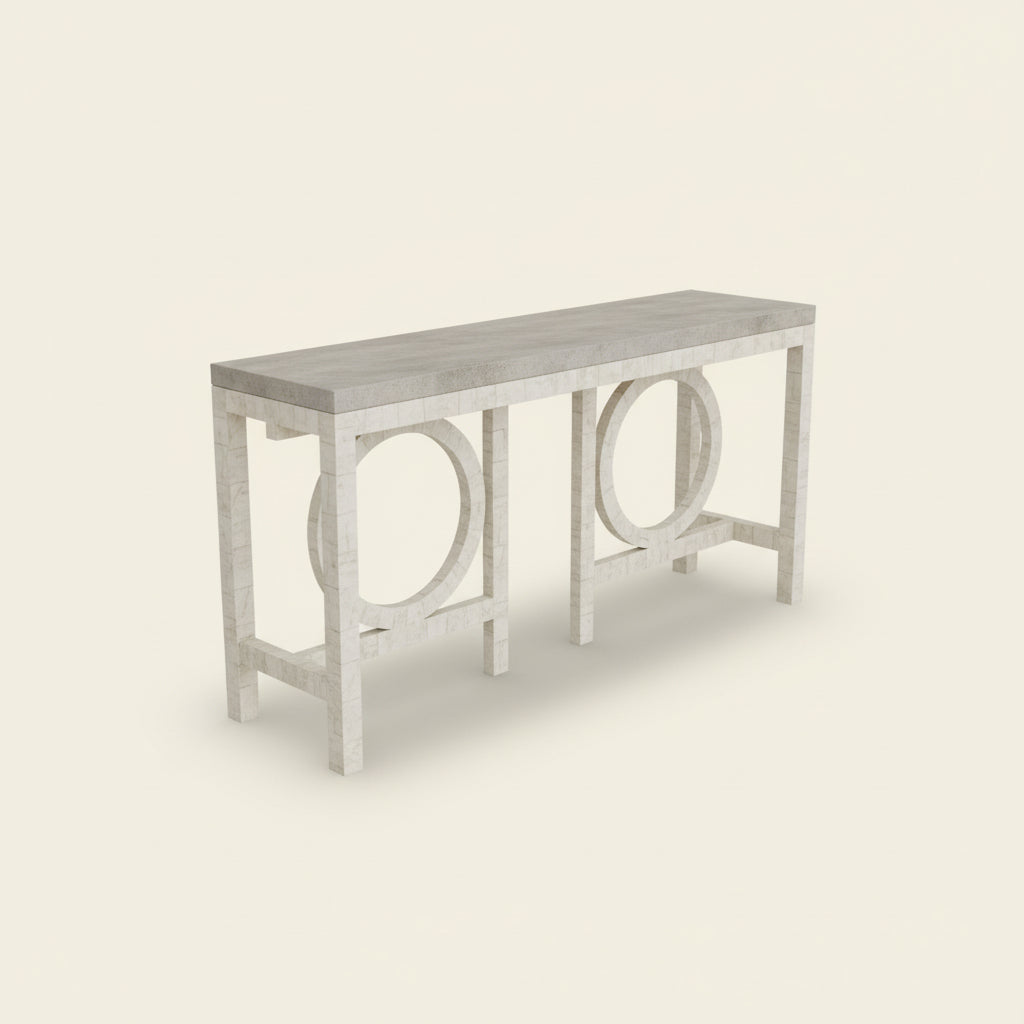 Bone Inlay Transitions Circle Entry Console Table - Hansa Handicraft