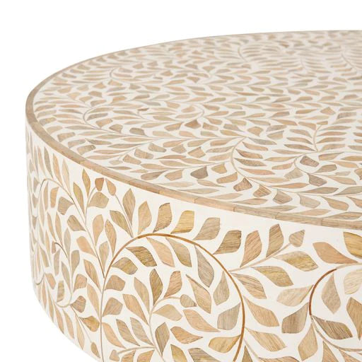 Bone Inlay Round Coffee Table for Home Centre Table Floral Design Walnut Wood Living Room Coffee Table by Hansa Handicraft - Hansa Handicraft