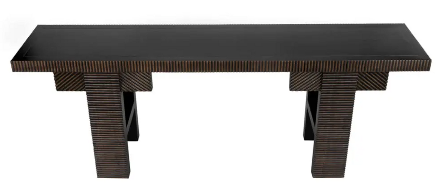 Nabu Console, Hand Rubbed Black with Light Brown Trim