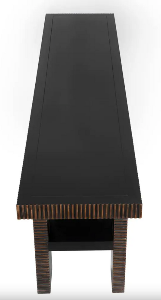 Nabu Console, Hand Rubbed Black with Light Brown Trim