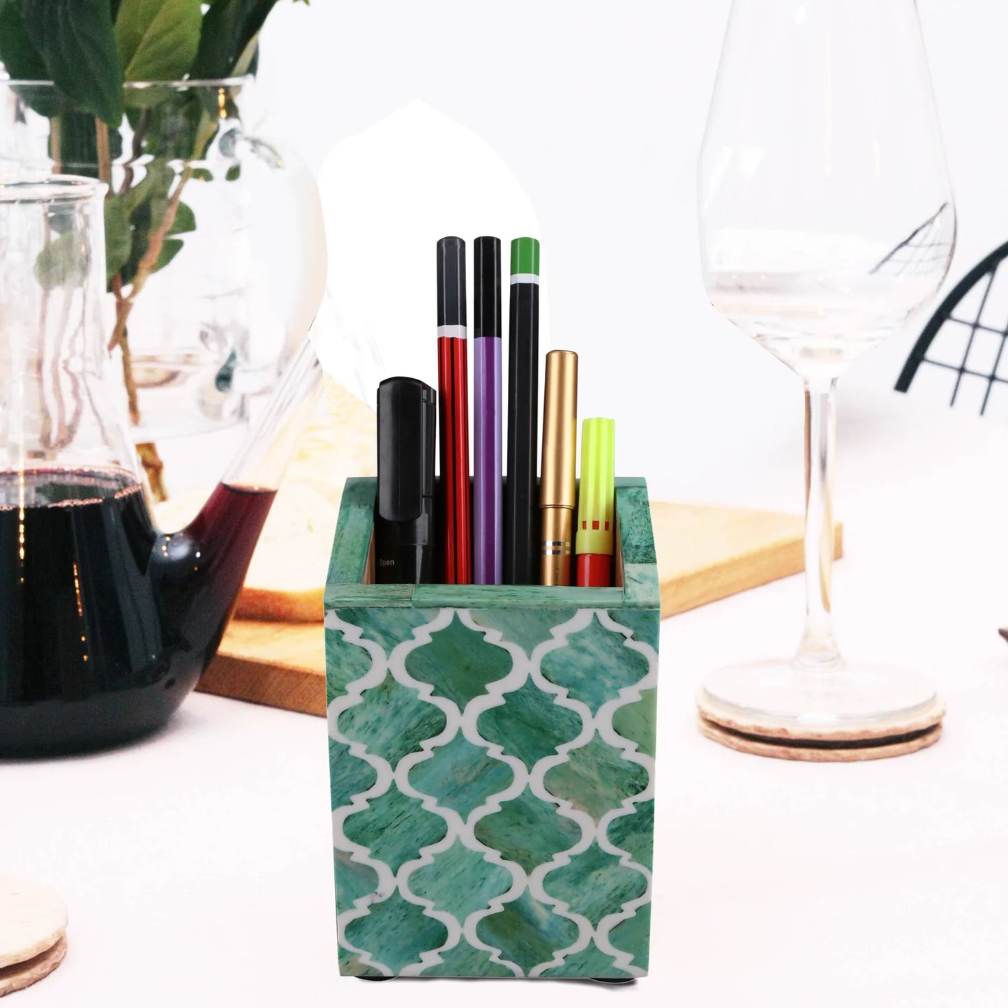 Handmade Bone Inlay Moroccan Pattern Pen & Pencil Holder Caddy Desk Cup, Penholder for Desk Pen Holder Unique Pencil Holder for Desk Modern - Hansa Handicraft