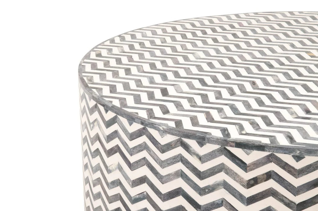 Bone Inlay Round Coffee Table for Home Centre Table Chevron Stripe Pattern by Hansa Handicraft - Hansa Handicraft