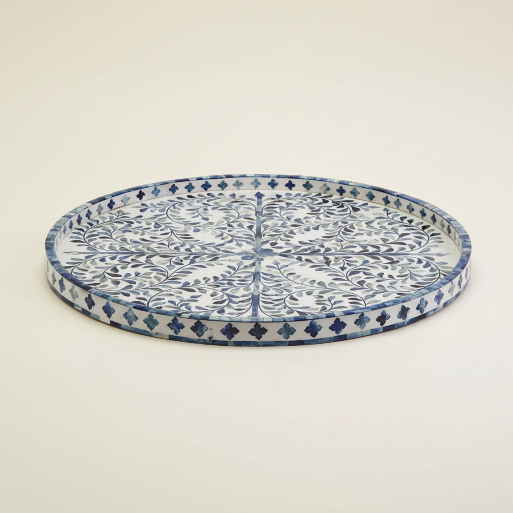 Blue Inlay Round Tray