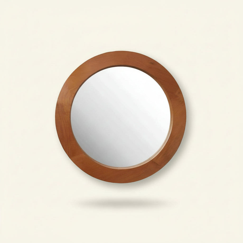 Modern Teak Wood Round Mirror