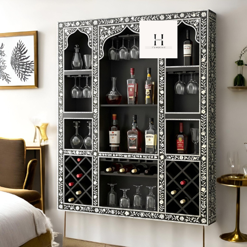 Bone Inlay Bar Cabinet Wall Mounted | Handmade-hansa handicraft - Hansa Handicraft