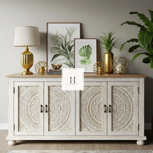 Hand Carved Wooden Sideboard - Hansa Handicraft - Hansa Handicraft