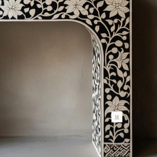 Floral Design in Black EDGE Waterfall Bone Inlay Console table-hansa handicraft - Hansa Handicraft