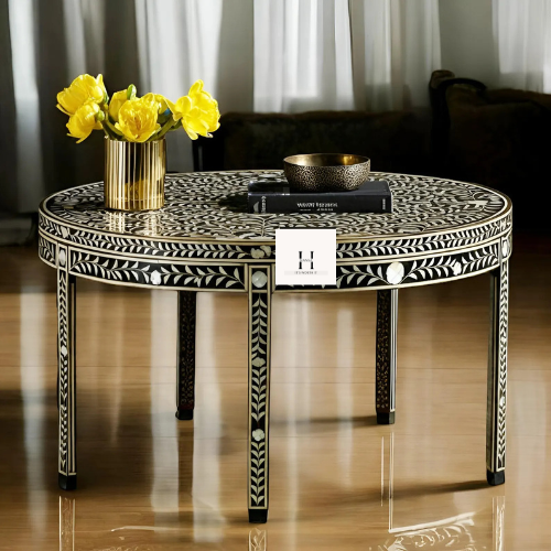 Round Mother of Pearl Floral Coffee Table – Hansa Handicrafts - Hansa Handicraft