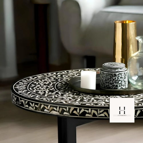 Mother of Pearl Floral Round Coffee Table under Hansa Handicrafts - Hansa Handicraft