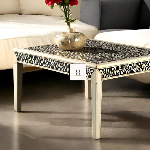 Black and White Handcrafted Coffee table | Petal Pattern Coffee table-Hansa handicraft - Hansa Handicraft