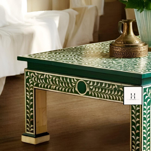 Green and White Handcrafted Coffee table | Floral Pattern Coffee table -HANSA HANDICRAFT - Hansa Handicraft