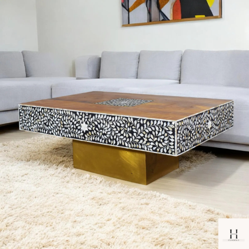 Wooden Mother of Pearl inlay Coffee table | Handcrafted Coffee table -HANSA HANDICAFT - Hansa Handicraft