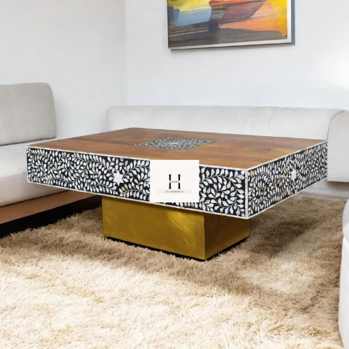Wooden Mother of Pearl inlay Coffee table | Handcrafted Coffee table -HANSA HANDICAFT - Hansa Handicraft