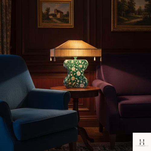 Handmade Green Bone Inlay Table Lamp - Floral Boho Décor | Hansa Handicraft