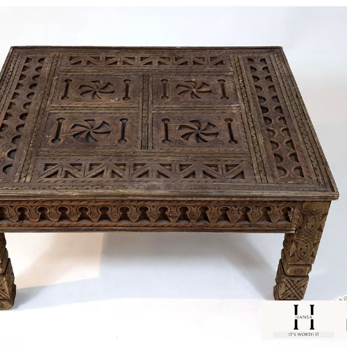 Unique Dining Table | Handcrafted Wooden Art Table | Brown Sofa Table | Hand-Carved Moroccan Style Table – Hansa Handicraft