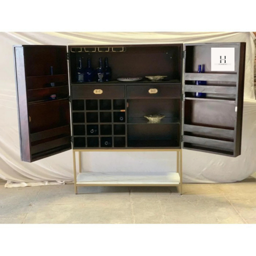 Art Deco Cocktail Cabinet – Vintage 1950s Black & Gold Drinks Unit, Maximalist Retro Home Bar, Bone Inlay Liquor Storage, Double Doo& -hansa handicraft - Hansa Handicraft