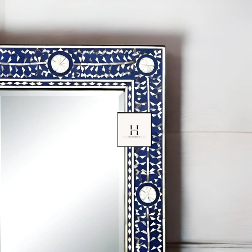 Bone Inlay Mirror Frame Handmade Decor Mughal Design Wood Frame Entryway, Hallway, Living Room, Closet Mirror-hansa handicrafts - Hansa Handicraft