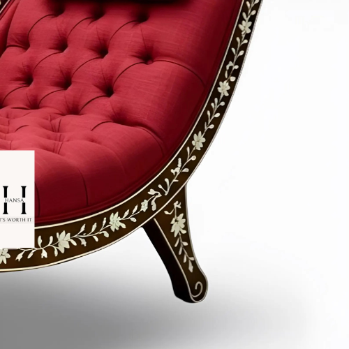 Unique Luxury Statement Accent Furniture | Bone Inlay Chaise Lounge â Red Tufted Indian Daybed Sofa | Handcrafted Floral Bone Couch-hansa handicraft - Hansa Handicraft