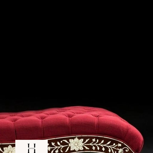 Bone Inlay Chaise Lounge Chair – Handmade Indian Daybed Sofa | Red Upholstered Floral Bone Couch | Luxury Boho Statement Furniture-hansa handicraft