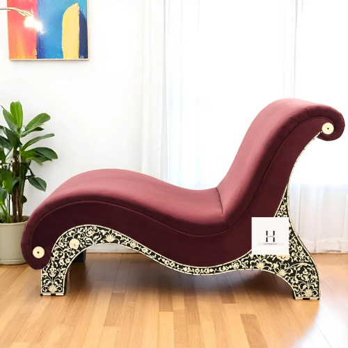 Bone Inlay Chaise Lounge Chair - Handmade Indian Luxury Daybed Sofa | Decorative Floral Bone Couch | Unique Handcrafted Furniture-hansa handicraft - Hansa Handicraft