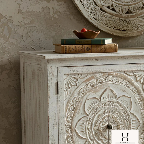 Hand-Carved Wooden Cabinet / Storage Cabinet / Boho Sideboard-HANSA HANDICRAFT - Hansa Handicraft