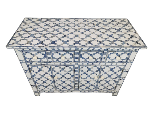 White with Blue Bone Sideboard Mughal Pattern - Hansa Handicraft