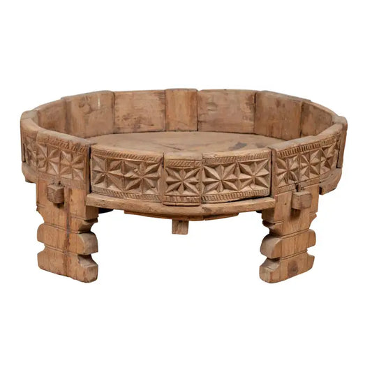 Indian Wooden Vintage Bleach Old Chakki Grinder Table / Orignal vintage Table /round Coffee table ,Indian Chakki, Antique Furniture #bleach - Hansa Handicraft