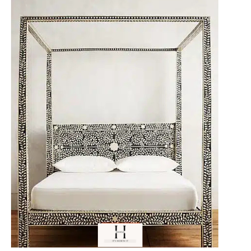 Floral Black 4 Post Bed-Hansa Handicrafts - Hansa Handicraft