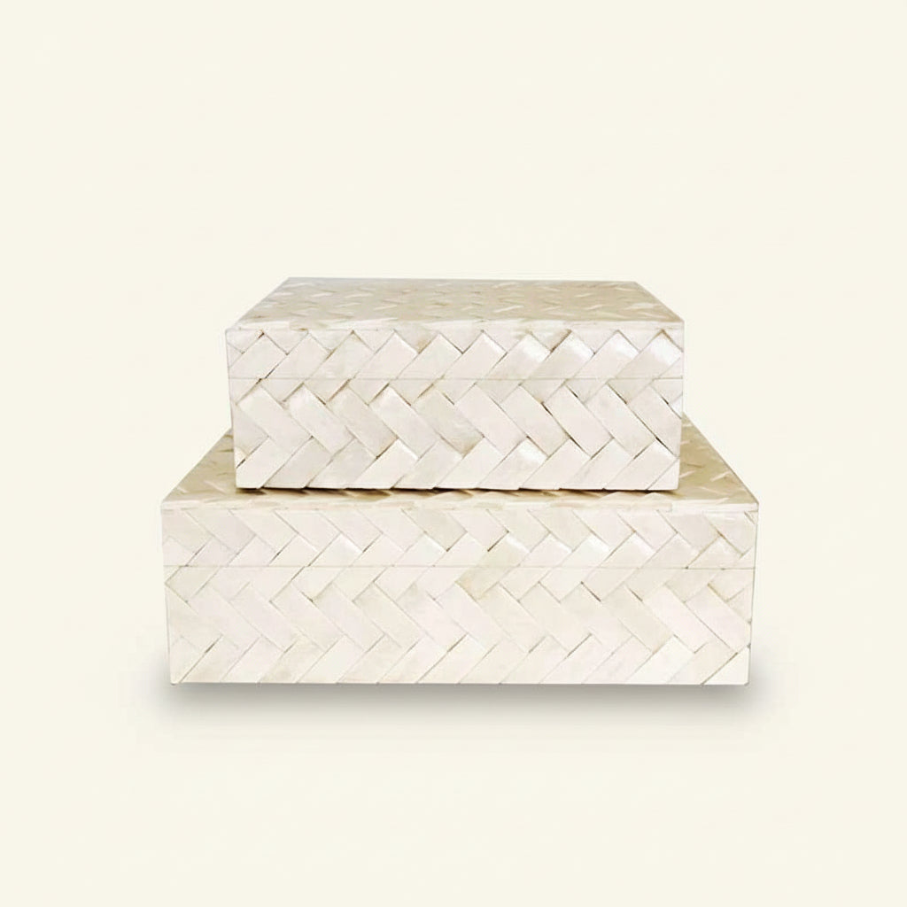 White Bone Box with Weave Design
