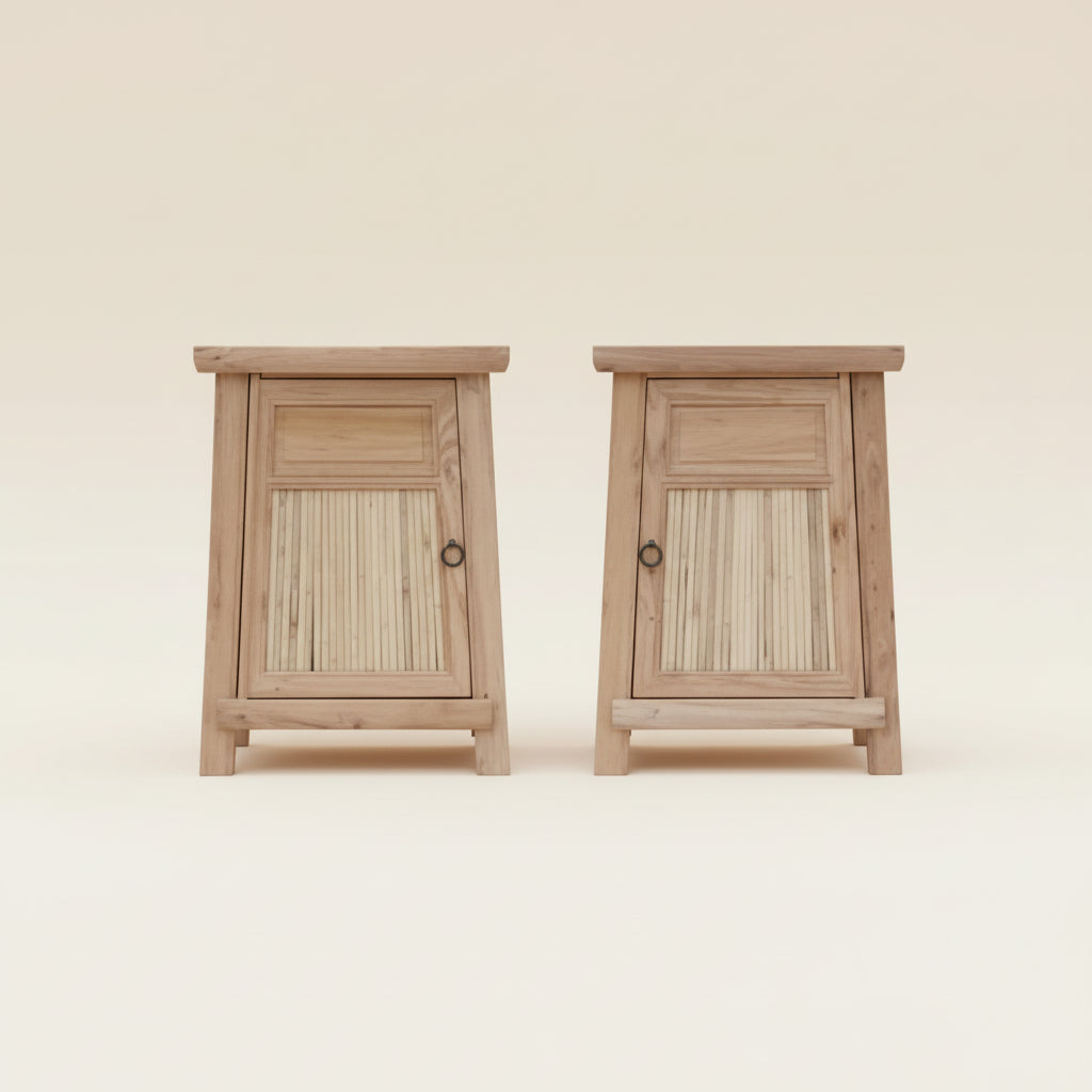 BAMBOO (BED)SIDE TABLE SET / BLONDE (MATCHING PAIR - LEFT & RIGHT)