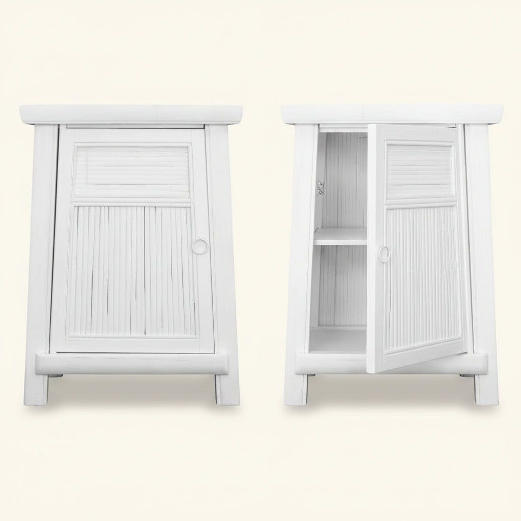 BAMBOO (BED)SIDE TABLE SET / WHITE (MATCHING PAIR - LEFT & RIGHT)