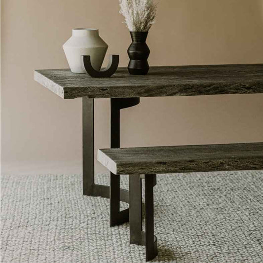 BENT IRON WEATHERED GREY LIVE-EDGE DINING TABLE