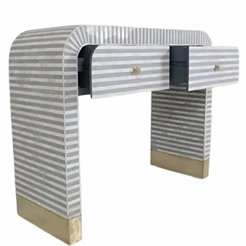 Bone Inlay Wooden Modern Waterfall / stripped pattern console table with 2 drawer