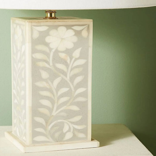 Lamp Base : Floral : Black In Bone Inlay-hansa handicraft - Hansa Handicraft