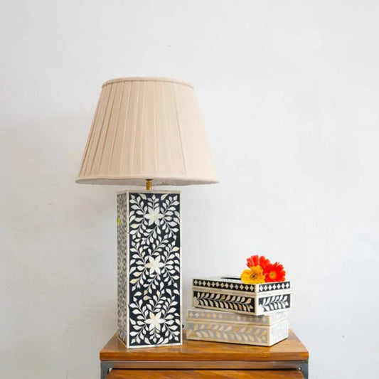 Lamp Base : Floral : Grey In Bone Inlay-hansa handicrafts - Hansa Handicraft
