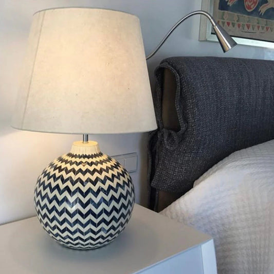 Table Lamp : Zig Zag : Blue In Bone Inlay -hansa handicraft - Hansa Handicraft
