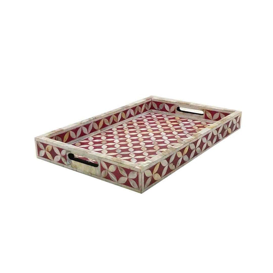 Mother of pearl inlay Rectangle Serving Tray Red
